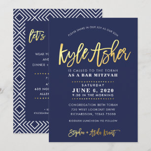 Invitación Bar personalizado Mitzvah marina moderna + dorado 