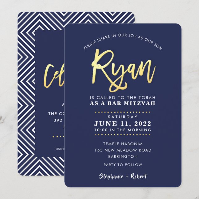 Invitación Bar personalizado Mitzvah Marina moderna + nombre  (Anverso / Reverso)