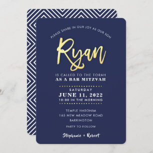 Invitación Bar personalizado Mitzvah Marina moderna + nombre