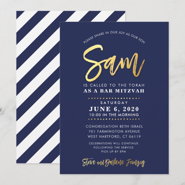 Invitación Bar personalizado Mitzvah Marina moderna + nombre  (Anverso / Reverso)