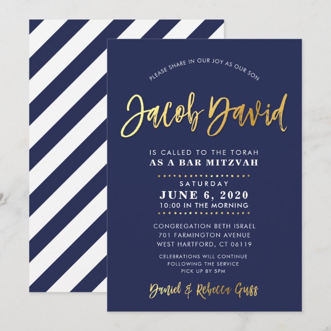 Invitación Bar personalizado Mitzvah Marina moderna + nombre  (Anverso / Reverso)