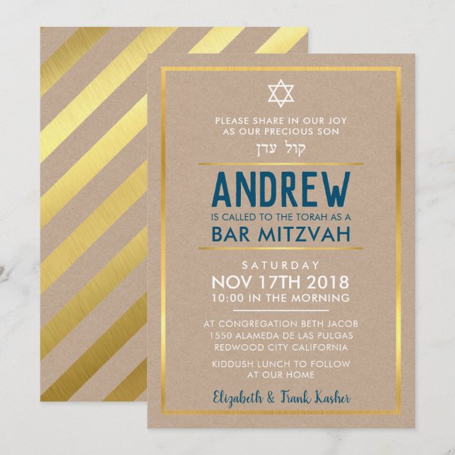 Invitación BAR personalizado MITZVAH tipo negrita inteligente (Anverso / Reverso)