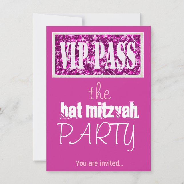 Invitación Bar rosa Mitzvah Bat Mitzvah fiesta VIP (Anverso)