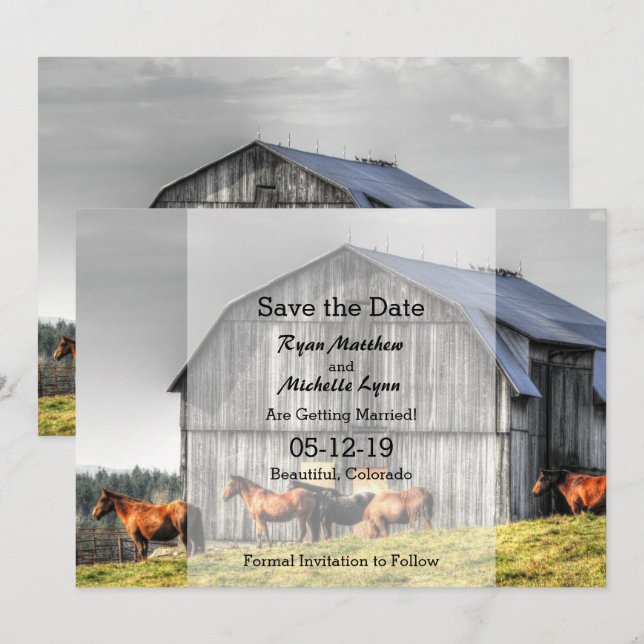Invitación Bar rústico y caballos salvan al Boda de citas (Anverso / Reverso)