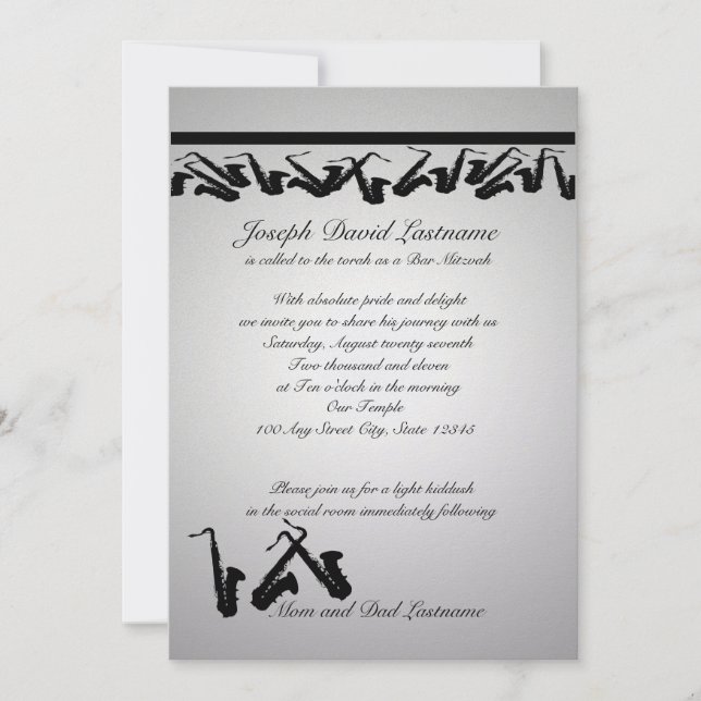 Invitación Bar saxofón Mitzvah Invite (Anverso)