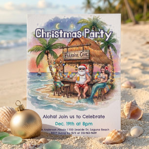 Invitación Bar Tiki de Santa Sirena Reno Navidad Tropical