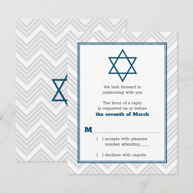 Invitación Bar tradicional de gris blanco azul Mitzvah RSVP (Anverso / Reverso)