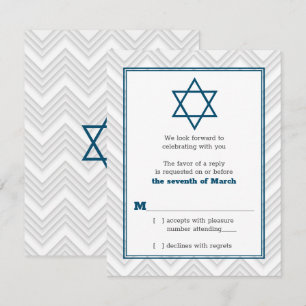 Invitación Bar tradicional de gris blanco azul Mitzvah RSVP