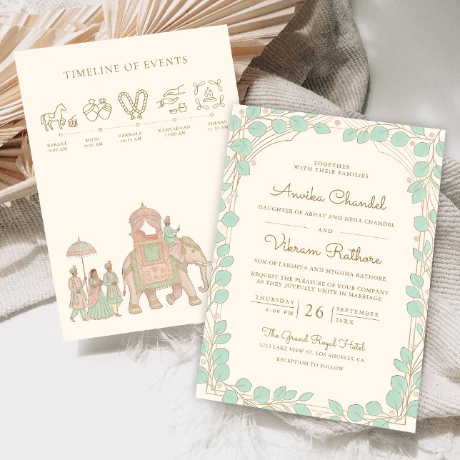 Invitación Baraat de elefante de eucalipto menta Boda india (Subido por el creador)