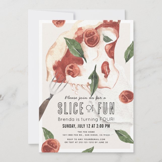Invitación Baraja de divertida Margherita Pizza niños Cumplea (Anverso)