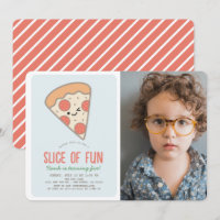 Baraja de divertida pizza Kawaii foto azul niño cu