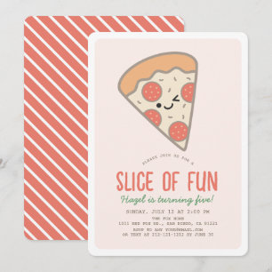 Invitación Baraja de Fiesta de Pizza divertida Kawaii Chica r