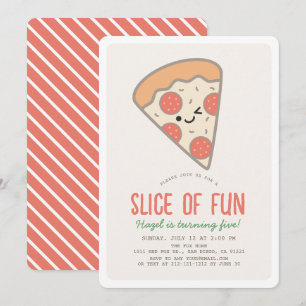 Invitación Baraja de Pizza divertida Fiesta Kawaii Cumpleaños