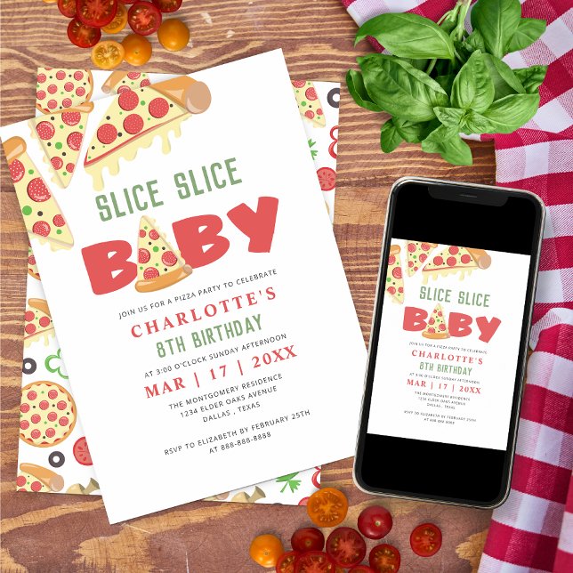 Invitación Baraja moderna Niños Pizza Niños Fiesta de cumplea (Subido por el creador)