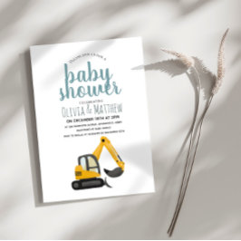 Invitación Baratos Cute Blue Construction Digger Baby Shower