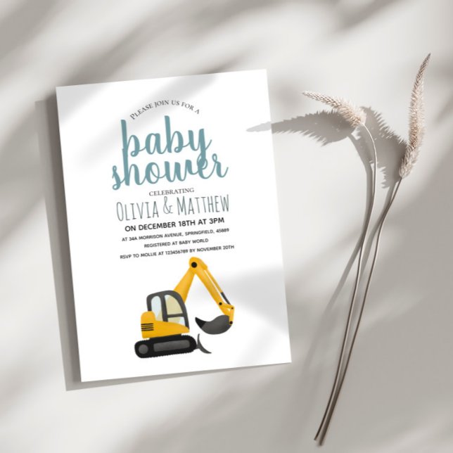 Invitación Baratos Cute Blue Construction Digger Baby Shower (Subido por el creador)