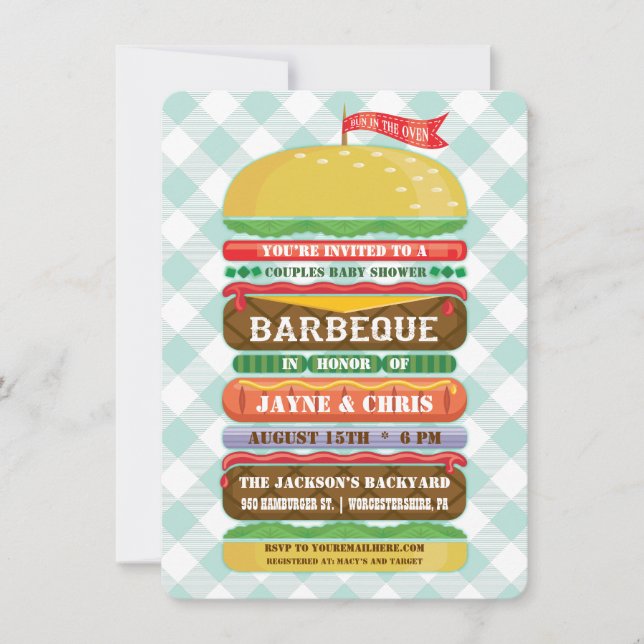 Invitación Barbacoa apilada de Baby Shower de la hamburguesa (Anverso)