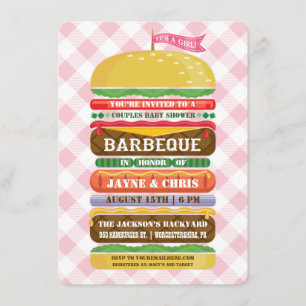 Invitación Barbacoa apilada de Baby Shower del chica de la