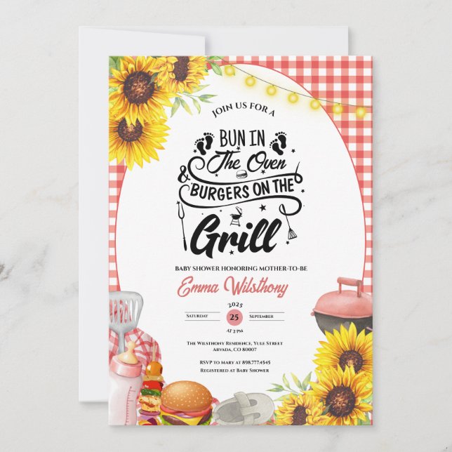 Invitación Barbacoa Baby-Q Shower Sunflower Plaid BBQ Chica (Anverso)