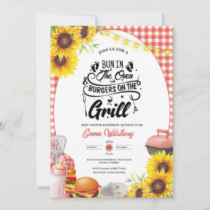 Invitación Barbacoa Baby-Q Shower Sunflower Plaid BBQ Chica