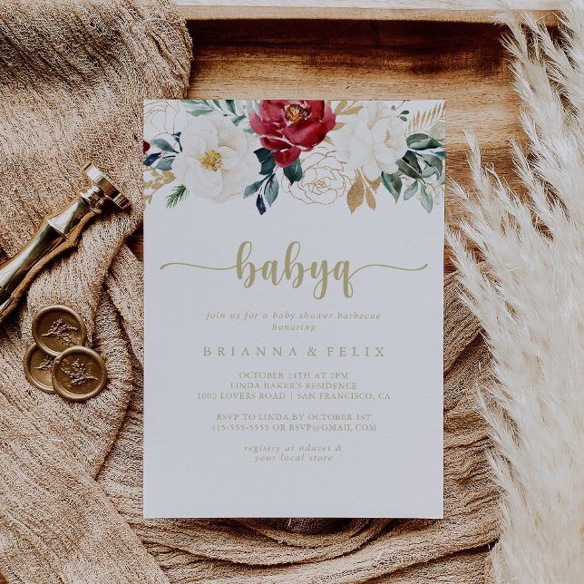 Invitación Barbacoa Baby Shower Classic Gold Floral BabyQ (Subido por el creador)