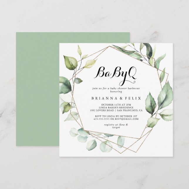 Invitación Barbacoa Baby Shower con Goma de oro elegante geom (Anverso / Reverso)