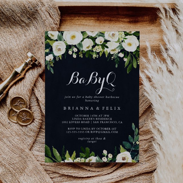 Invitación Barbacoa Baby Shower de Green White Floral BabyQ (Subido por el creador)