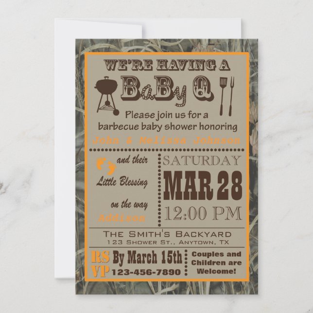 Invitación Barbacoa BabyQ Baby Shower de Camo (Anverso)