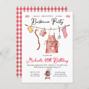 Invitación Barbacoa BBQ Cumpleaños rojo Gingham