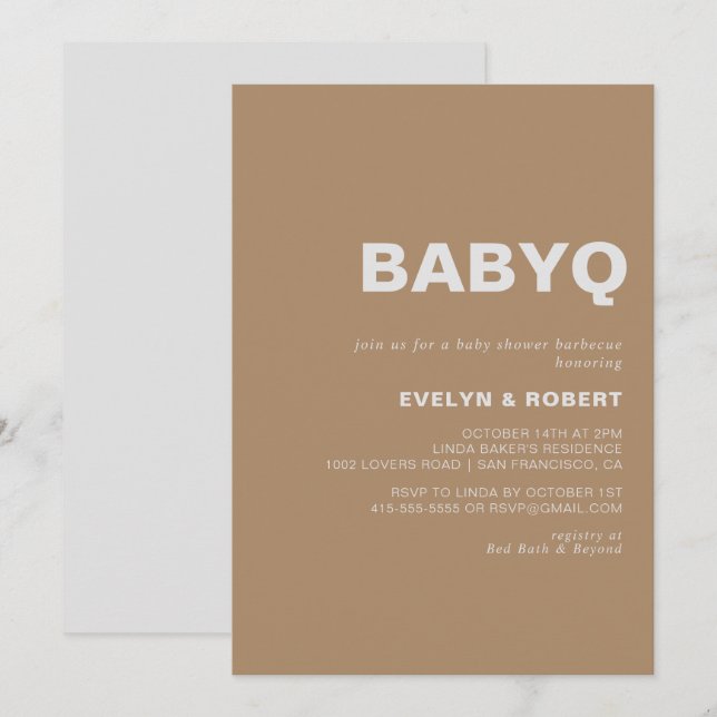 Invitación Barbacoa de Baby Shower de BabyQ formal minimalist (Anverso / Reverso)