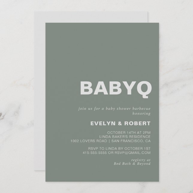 Invitación Barbacoa de Baby Shower de BabyQ verde formal mini (Anverso / Reverso)
