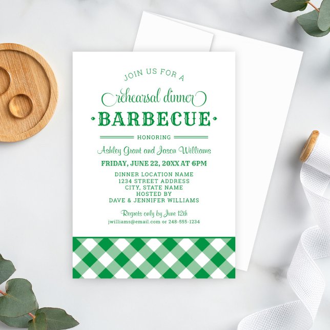 Invitación Barbacoa de cena de Boda de Gingham Verde (Subido por el creador)