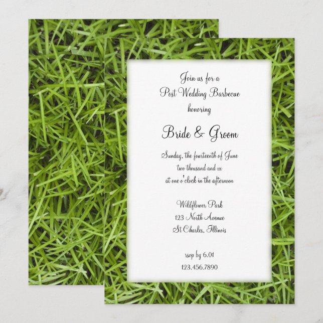 Invitación Barbacoa de césped verde tras la boda en el patio  (Anverso / Reverso)