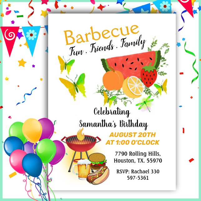 Invitación Barbacoa de cumpleaños de la familia Summer Friend (Subido por el creador)