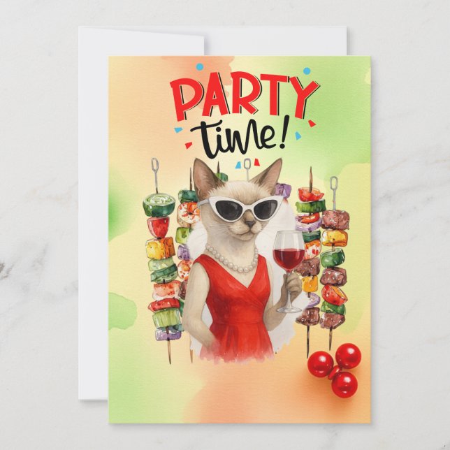 Invitación Barbacoa de gato siamés (Anverso)