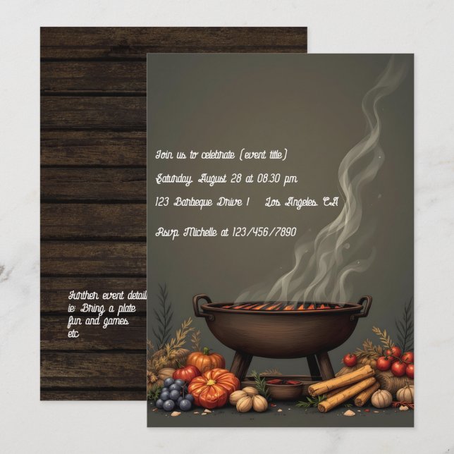 Invitación Barbacoa de otoño rústica reunión de otoño (Anverso / Reverso)