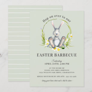 Invitación Barbacoa de Pascua Cute Bunny Floral