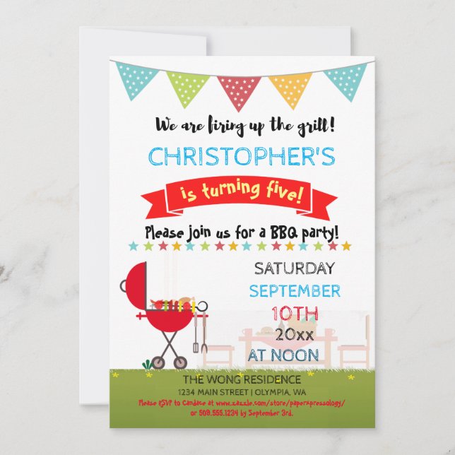 Invitación Barbacoa de verano barbacoa fiesta de cumpleaños p (Anverso)