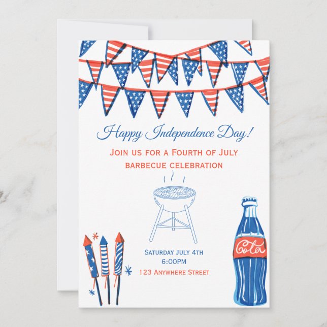 Invitación Barbacoa del Cuatro de Julio (Anverso)