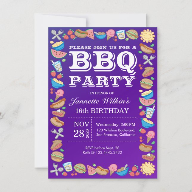 Invitación Barbacoa del tema de la fiesta de cumpleaños del (Anverso)