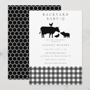Invitación Barbacoa Gingham Black Baby Shower ruso