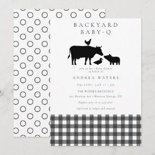 Invitación Barbacoa Gingham Black Baby Shower ruso