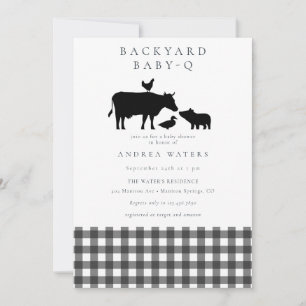 Invitación Barbacoa Gingham Black Baby Shower ruso