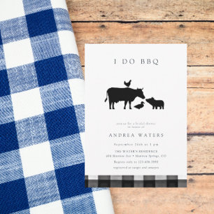 Invitación Barbacoa   Gingham Black   Rústica ducha de novia