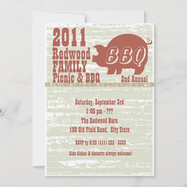 Invitación barbacoa o asado de cerdo (Anverso)