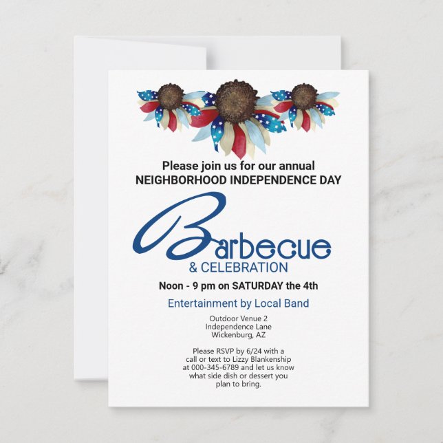 Invitación Barbacoa Patriótica Barrera de media flor de borde (Anverso)