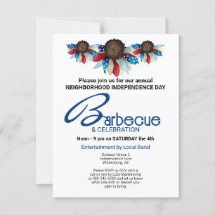 Invitación Barbacoa Patriótica Barrera de media flor de borde