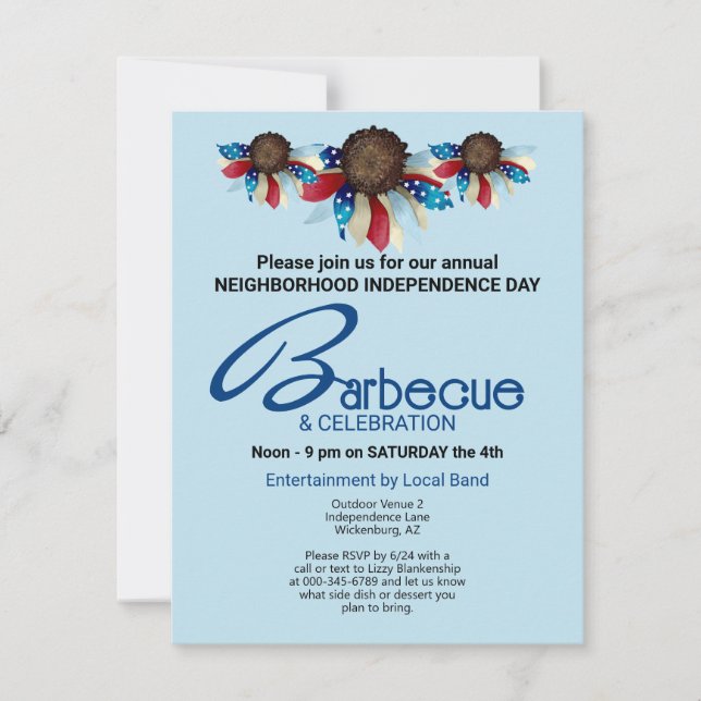 Invitación Barbacoa Patriótica Barrera de media flor de borde (Anverso)