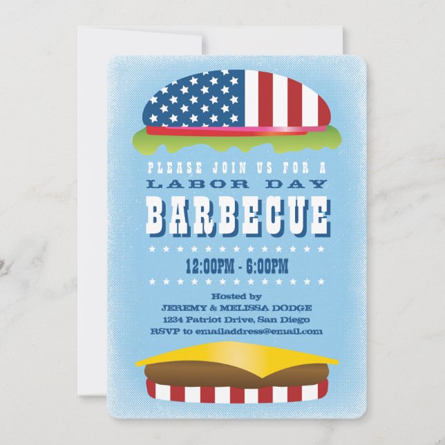 Invitación Barbacoa patriótica de la hamburguesa del Día del (Anverso)