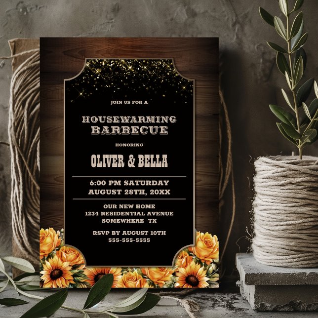 Invitación Barbacoa Rústica De Madera Floral Hogar (Subido por el creador)